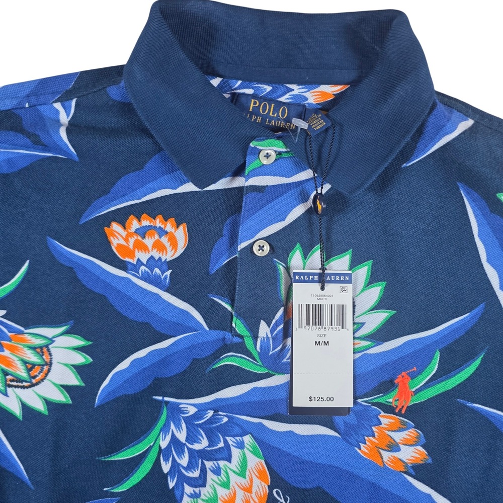 NWT Polo Ralph Lauren Men's Tropical Floral Polo Shirt Size Medium Blue $125 - Picture 1 of 9